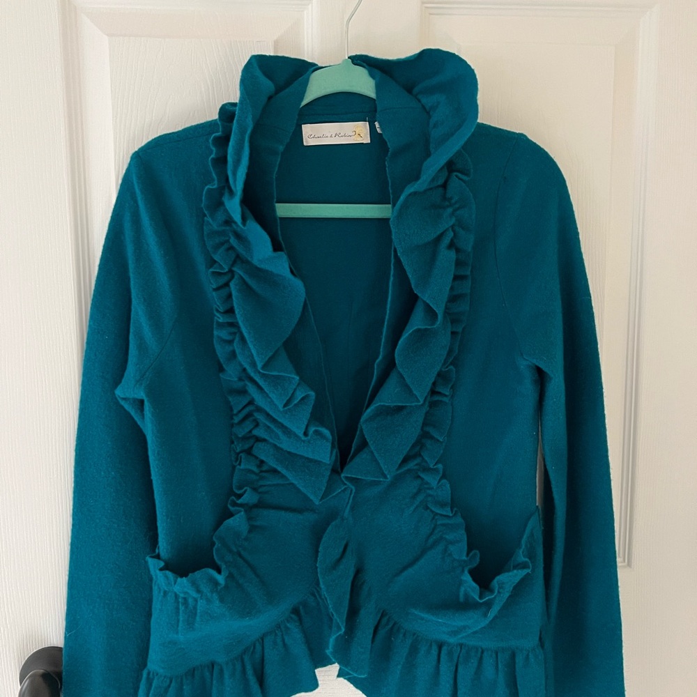 Teal Ruffled Cardigan
